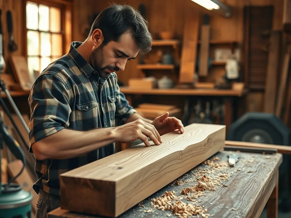 A close-up shot of a carpenter meticulously installing intricate trim work in a home, highlighting the attention to detail and craftsmanship involved in Rabello Construction's finish carpentry services. The image showcases the elegance and refinement they bring to interior spaces.